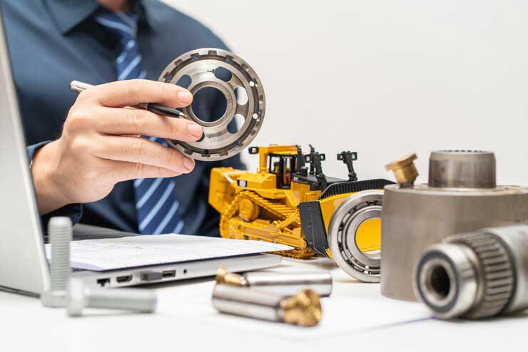 professional-mechanic-engineer-inspecting-valve-plate-hydraulic-piston-pump-writing-reports-working-day-office-repair-maintenance-heavy-machinery-concept